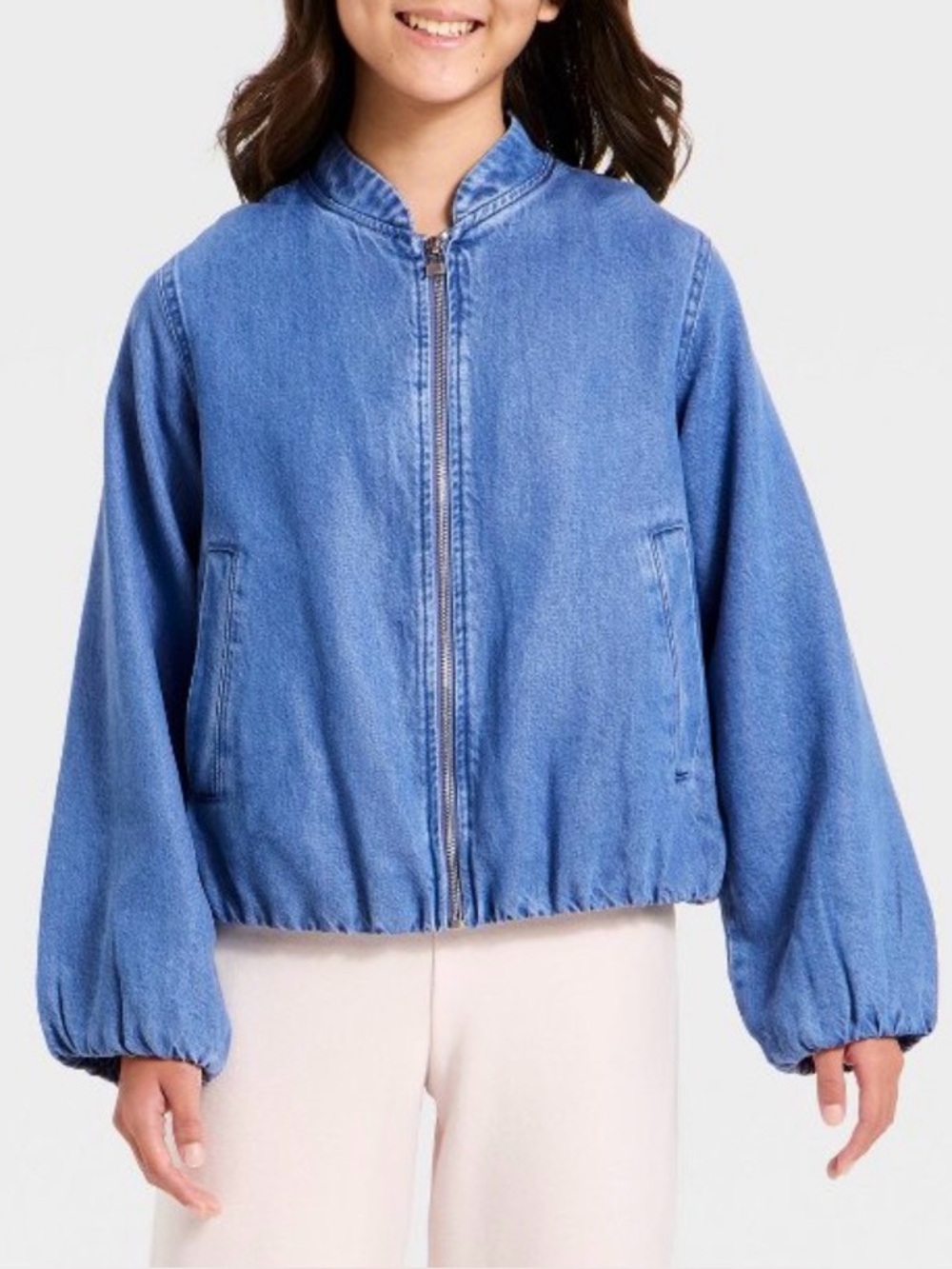 Art Class Girls' Denim Bubble Blouson Jacket - Sz 10/12 NWT